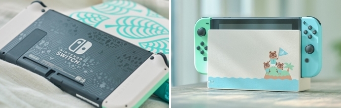 あつまれどうぶつの森 特別デザインのニンテンドースイッチ本体の裏側とドック
