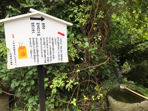 東叶神社の勝海舟断食修行で使用した井戸の水